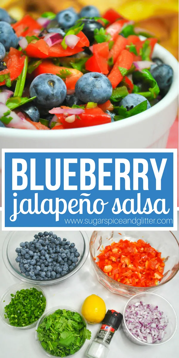 A delicious blueberry salsa recipe with adjustable levels of heat. The perfect fruit salsa for salmon, chicken, or just eating with chips!