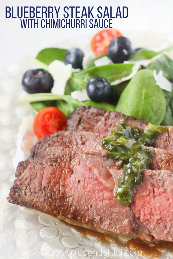 This blueberry steak salad with chimichurri sauce is a delicious meal sized salad and perfect for prep ahead lunches.