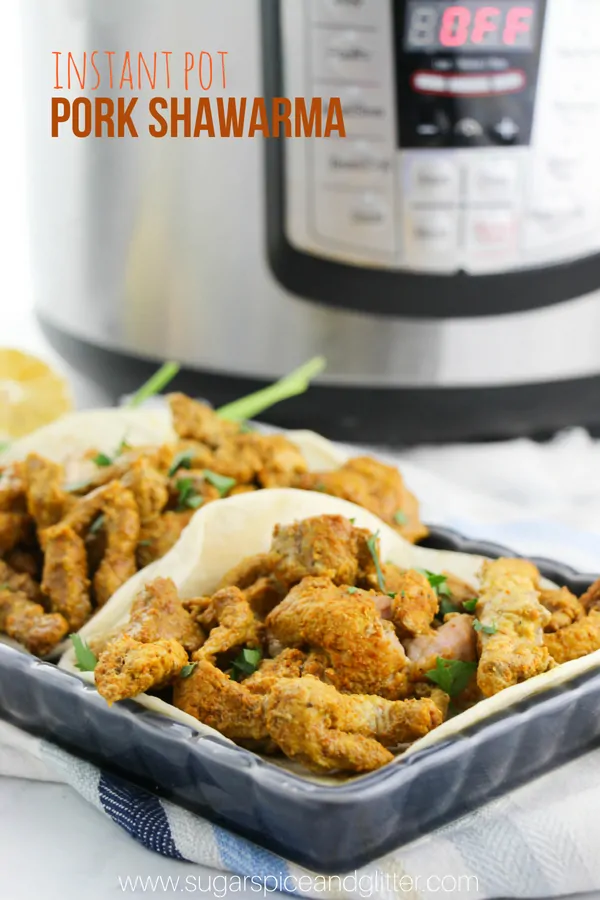 A delicious Instant Pot recipe for homemade shawarma! This flavorful pork recipe is perfect for any cut of pork and is ready to eat in 15 minutes!