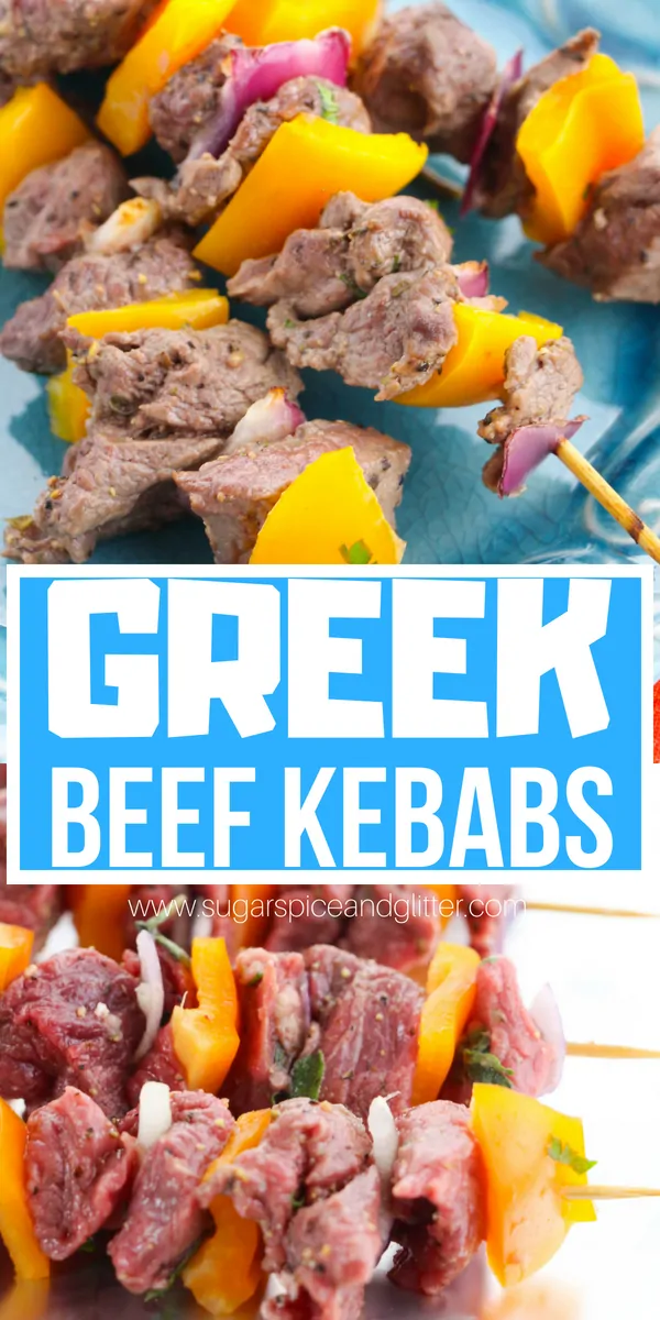 A delicious Greek Beef Kebab recipe for your next BBQ party. This flavorful meal comes together in minutes - depending on how fast you are with assembling your skewers!
