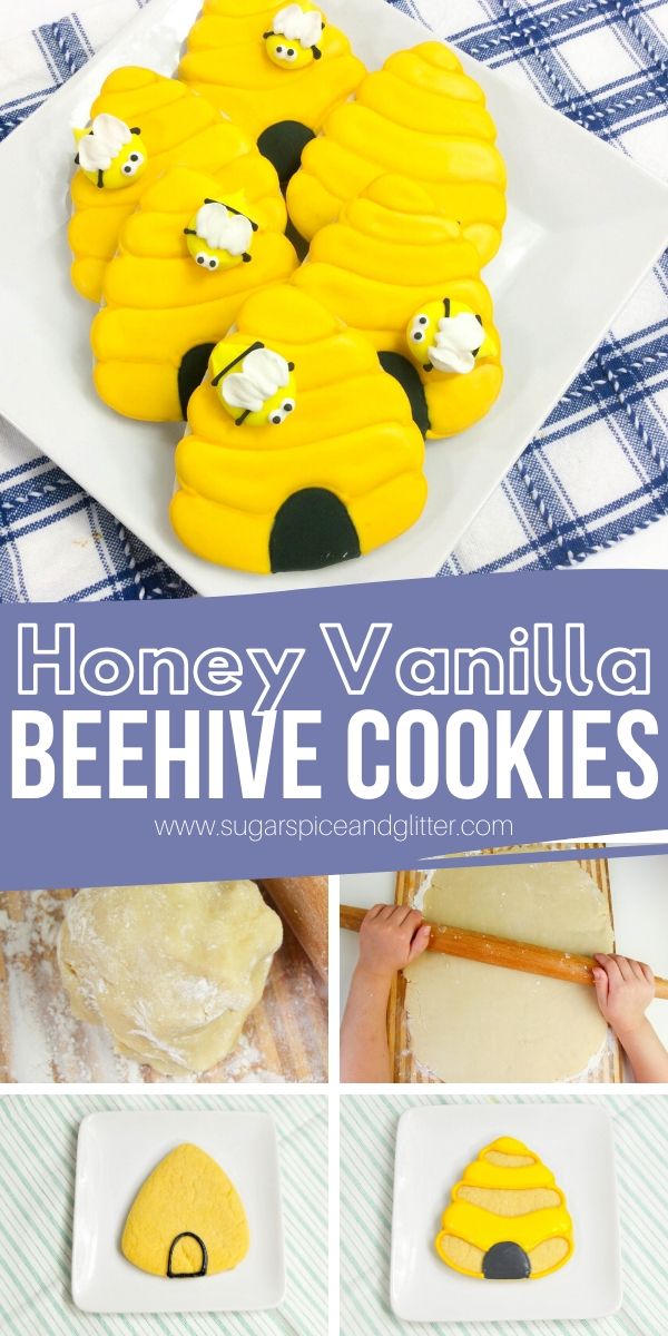 How to make Beehive Sugar Cookies, a tender and delicious Honey Vanilla Sugar Cookie recipe perfect for a Bee Themed Birthday Party or baby shower