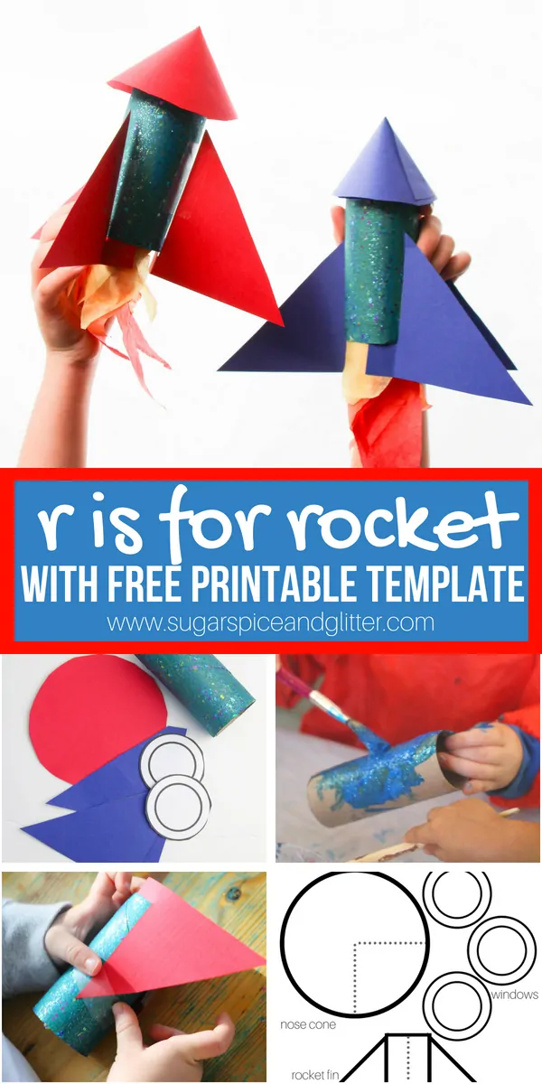 An awesome toilet paper roll craft for kids, this ROCKET craft is part of a letter craft series, and is a fun printable craft perfect for a rainy day