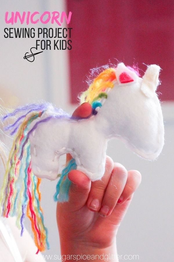 How to make a unicorn stuffie, with a free printable sewing pattern. This magical craft is the perfect first sewing project for kids or beginning sewers