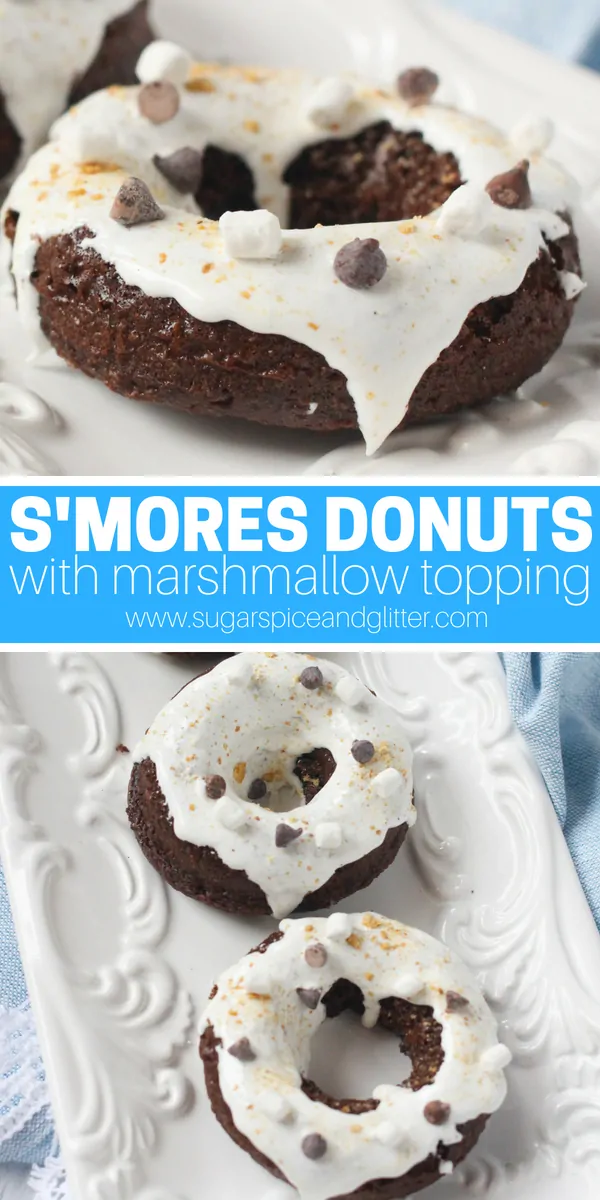 Treat your family with these fun S'mores Donuts with marshmallow topping - whether you eat them for breakfast, around the campfire, or for a family movie night, these smores donuts will not disappoint