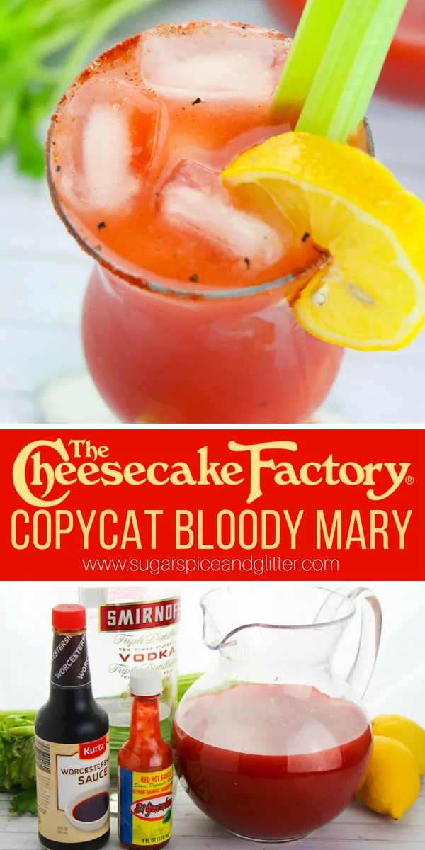You need to make a pitcher of these spicy Bloody Mary cocktails for your next party or brunch get-together, it's a delicious Cheesecake Factory copycat recipe