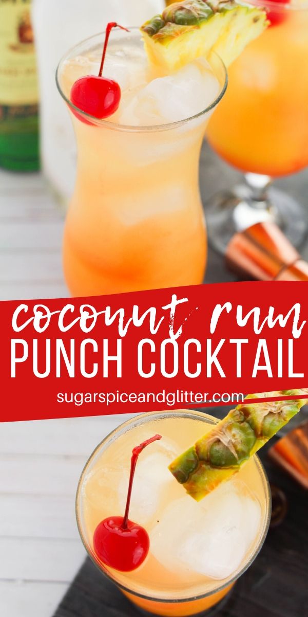 Simply the best summer cocktail recipe - this COCONUT RUM PUNCH is inspired by the delicious rum punches you can get on the beaches in the Caribbean. Make using coconut rum, coconut vodka or coconut cream.