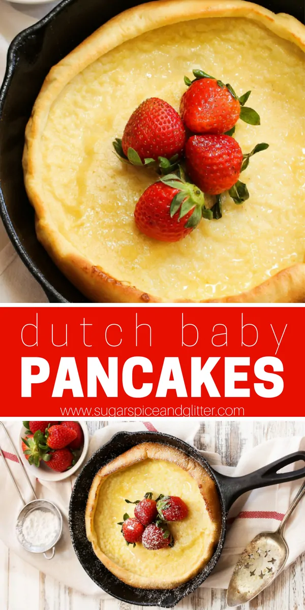 This simple, sugar-free Dutch Baby Pancake recipe is only 4 ingredients and results in the perfect crepe-popover combo. A fun oven pancake recipe made in a skillet
