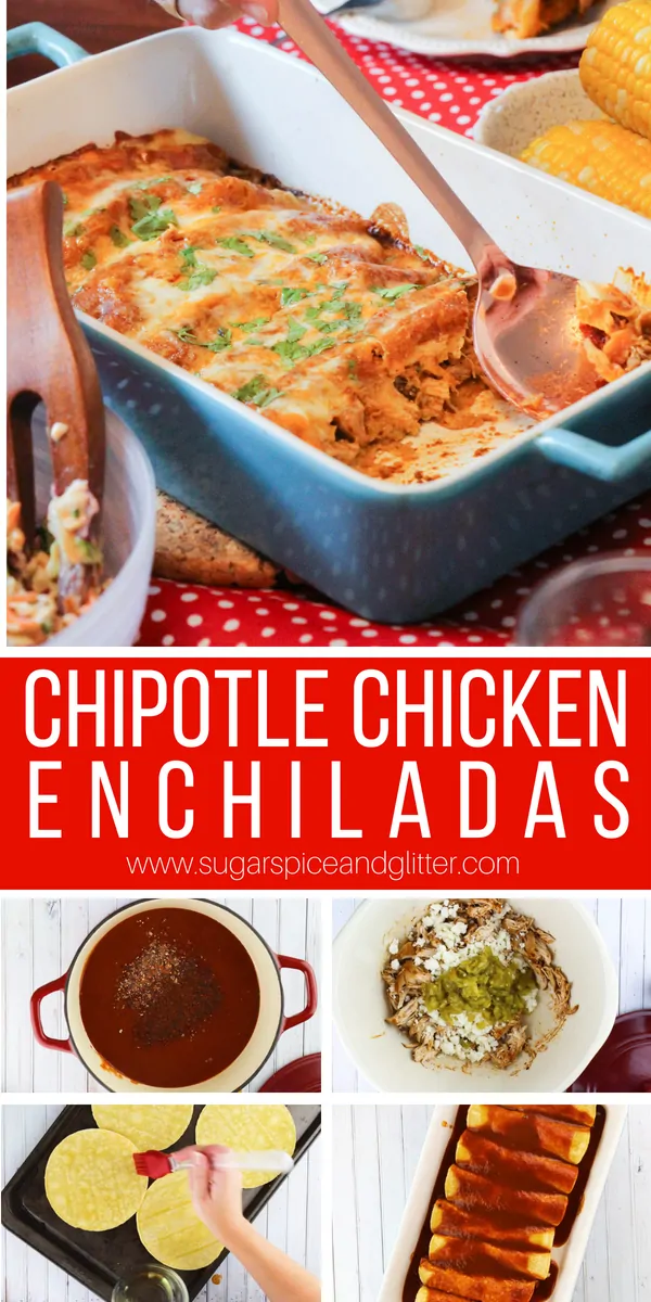 An easy chicken recipe, these not too spicy chicken enchiladas are flavorful and super easy to make. The perfect chicken dish for a tailgating party or casual family night meal