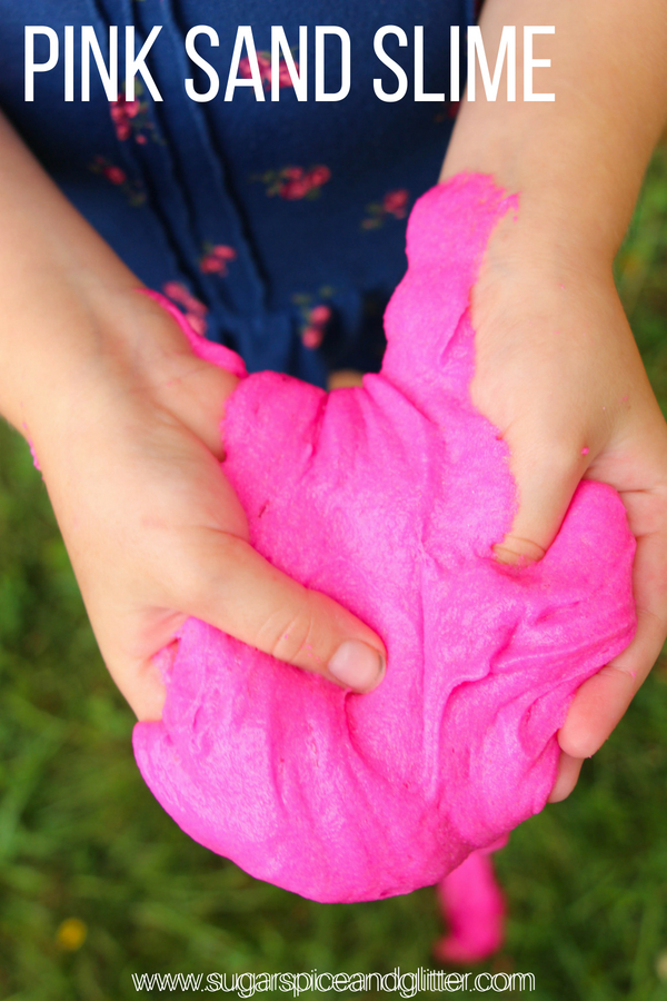 Vibrant and fluffy sand slime with a gorgeous pink color, this textured slime is unlike anything you've ever played with