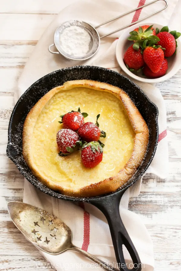 This simple Dutch Baby Pancake recipe is only 4 ingredients and totally sugar-free, an easy brunch recipe or skillet breakfast for when you want something special