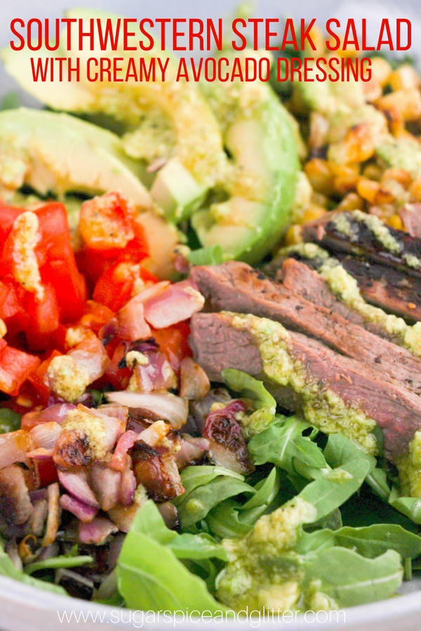 This delicious, filling steak salad packs six serving of vegetables for a healthy meal salad that can help you reset after a couple days of indulgence
