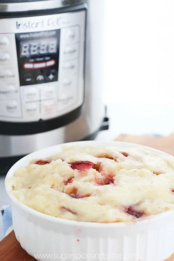 A delicious Instant Pot dessert recipe, this Instant Pot Cake is made with fresh strawberries for the perfect easy summer dessert