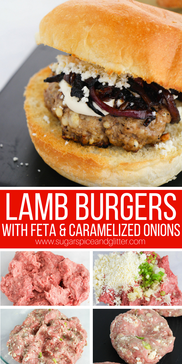 A delicious lamb recipe the whole family will love, these Lamb Burgers with feta and caramelized onions are a 20 minute meal you can cook in the skillet or on the BBQ