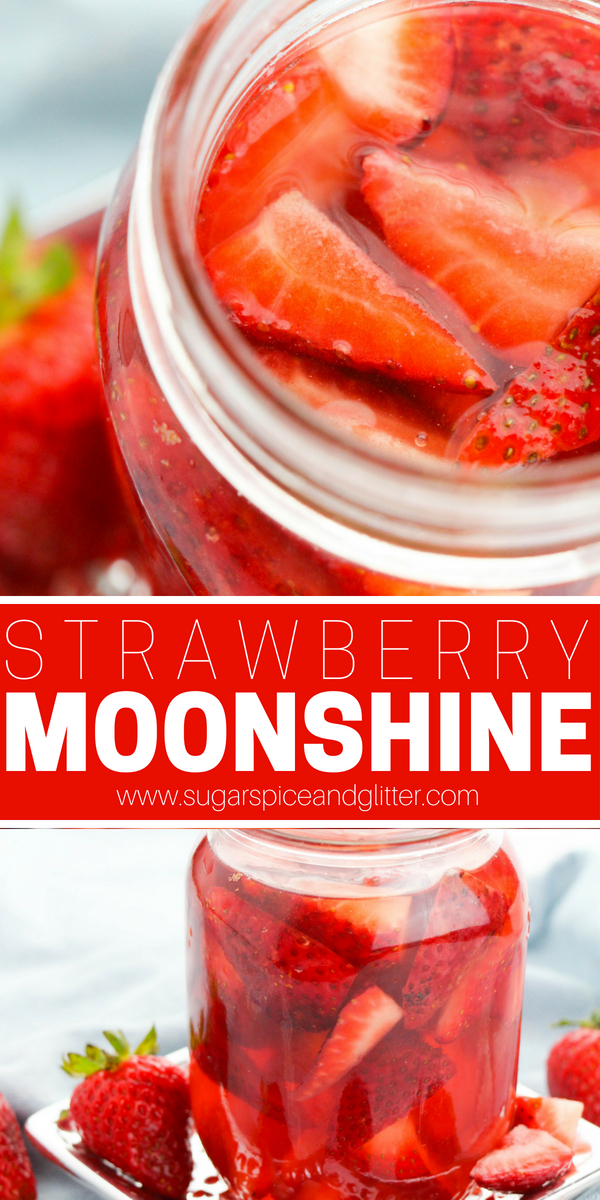A delicious and simple Strawberry Moonshine, made with store-bought vodka and fresh strawberries. Also contains a recipe for lemon simple syrup to make this a Strawberry Lemonade Moonshine - perfect for strawberry cocktail mixing