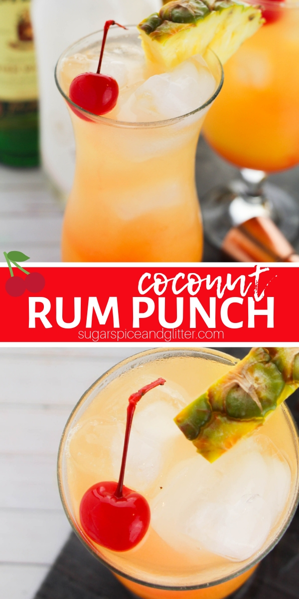 A delicious tropical cocktail recipe, this Coconut Rum Punch tastes like sunshine! A fun party cocktail for summer. #cocktailrecipe #rumpunch #rumcocktail #recipevideo