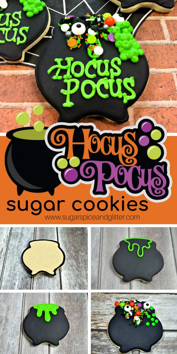 A Disney Halloween dessert recipe inspired by Hocus Pocus - this fun witches cauldron sugar cookie is perfect for Halloween parties or Halloween movie nights