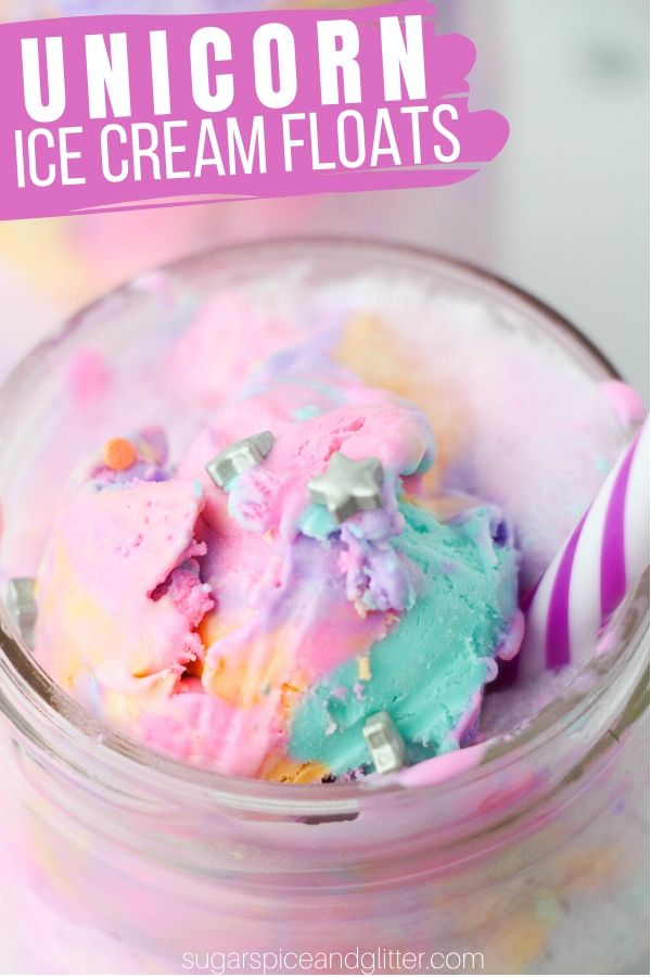 A fun and magical unicorn punch recipe for a unicorn party or family movie night, using homemade no-churn ice cream or store-bought. 
