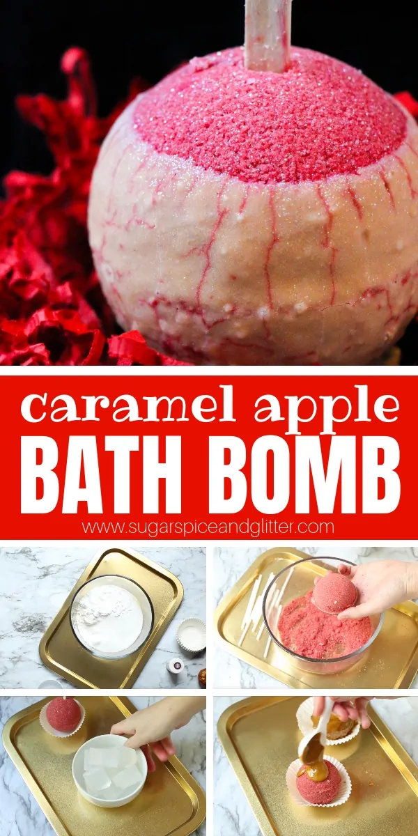 A deliciously scented Caramel Apple Bath Bomb, this DIY fizzy bath bomb is perfect for fall or as a non-candy Halloween treat or a fun way to unwind in the fall