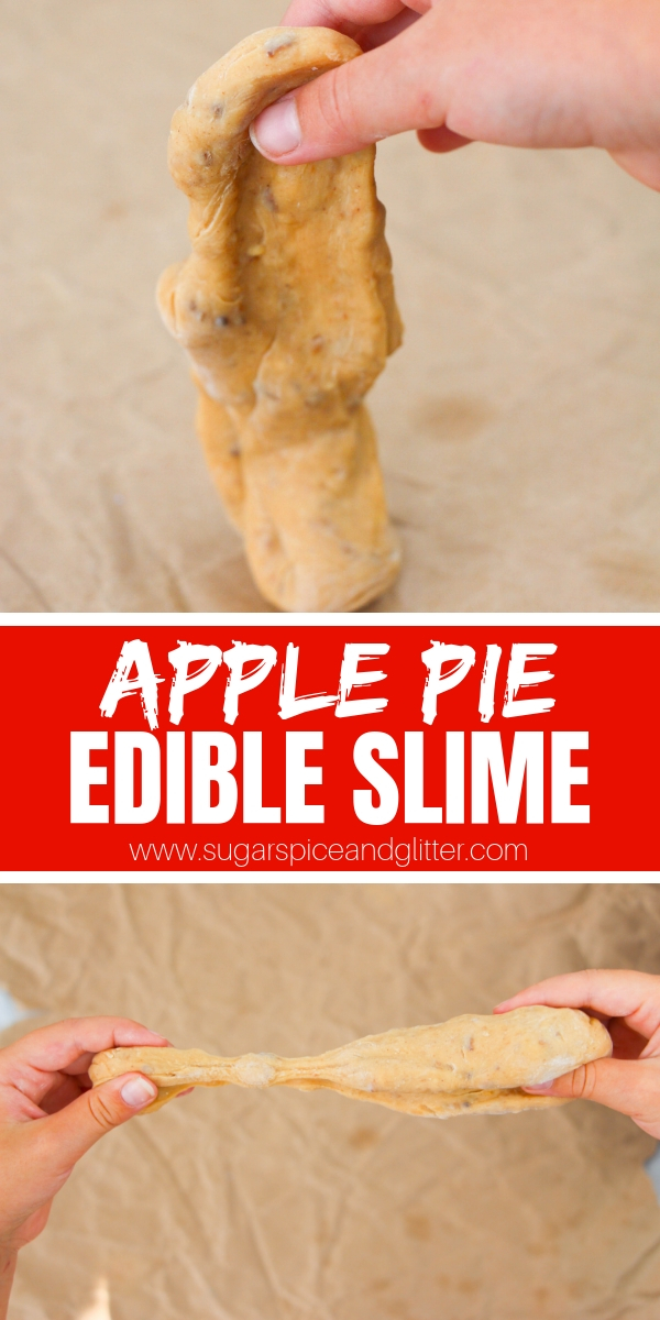 A tasty and unique edible slime recipe - this one actually tastes like apple pie candy and you probably have everything you need to make it in your kitchen right now! A fun fall sensory play idea