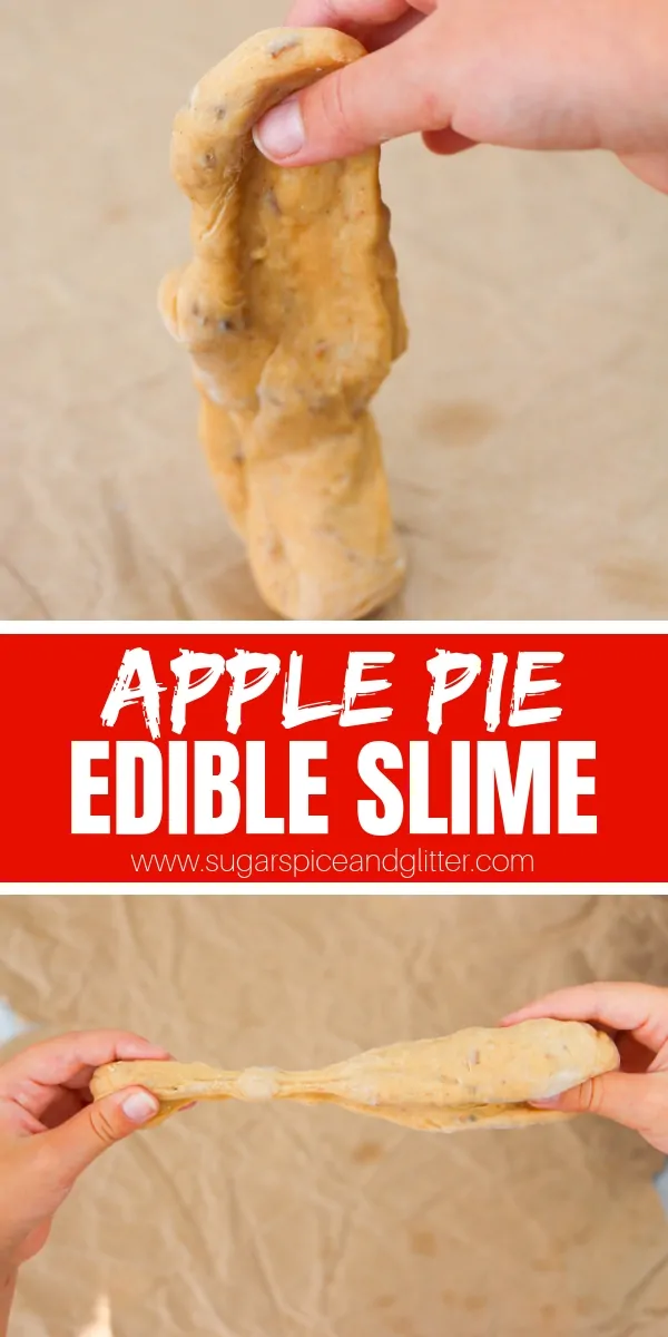 A tasty and unique edible slime recipe - this one actually tastes like apple pie candy and you probably have everything you need to make it in your kitchen right now! A fun fall sensory play idea