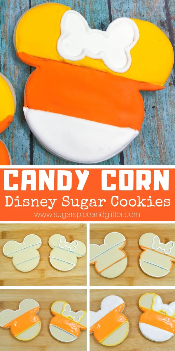 A delicious candy corn sugar cookie perfect for a Halloween party or Halloween dessert for gifting to a Disney fan
