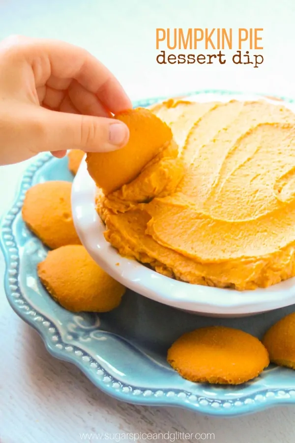 A delicious 3-ingredient pumpkin pie dip perfect for dipping vanilla wafers, this pumpkin pie dip is an easy fall dessert for parties