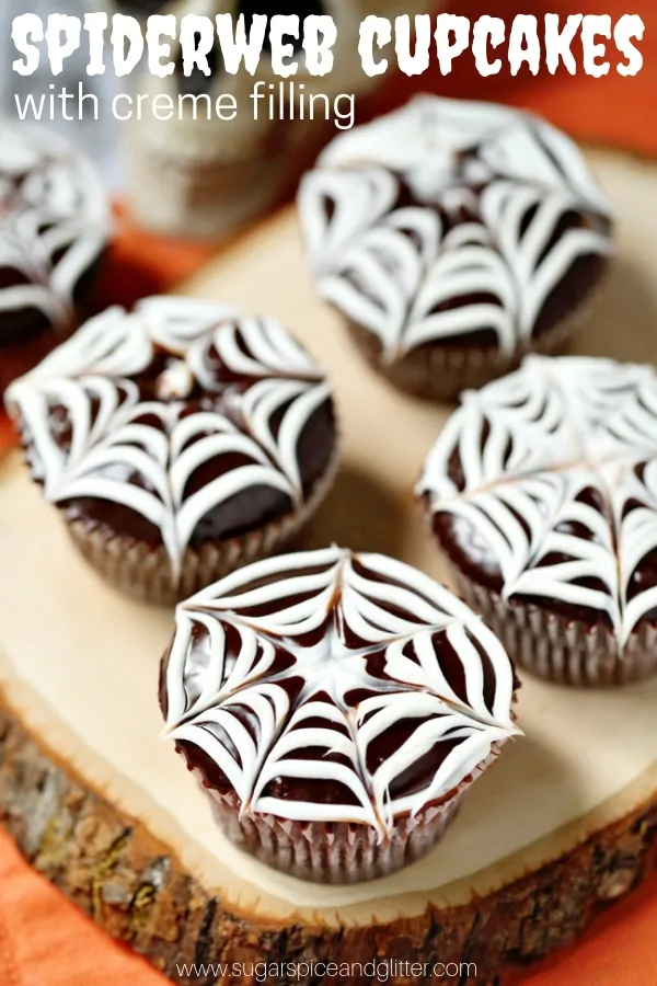 Spiderweb Cupcakes with Cream Filling (with Video)