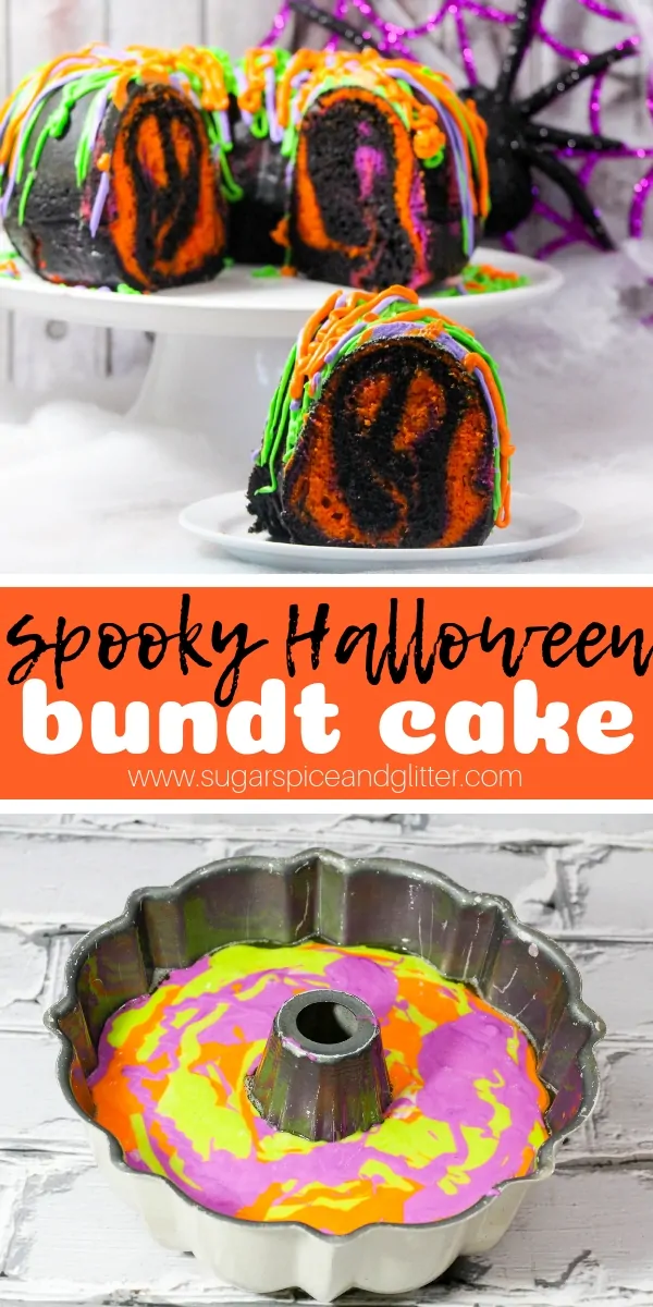 A fun surprise inside cake for Halloween, this Halloween bundt cake has a magically appearing ghost in each slice!