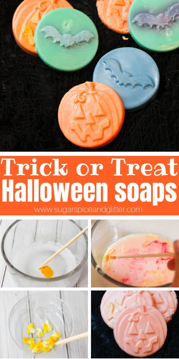 An easy non-candy Halloween treat, this DIY Halloween Soap is super simple to make and an inexpensive homemade option for Halloween parties or Halloween classroom gifts.
