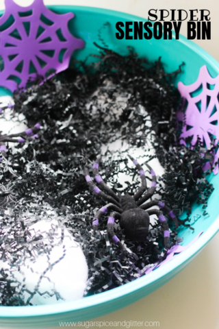 halloween sensory bin cobwebs spiders
