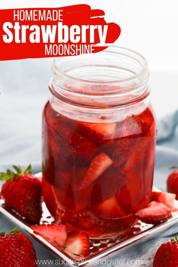 How to make strawberry moonshine, or strawberry infused vodka, perfect for using in all of your favorite strawberry cocktail recipes. A delicious summer cocktail mix with vibrant and fresh strawberry flavor