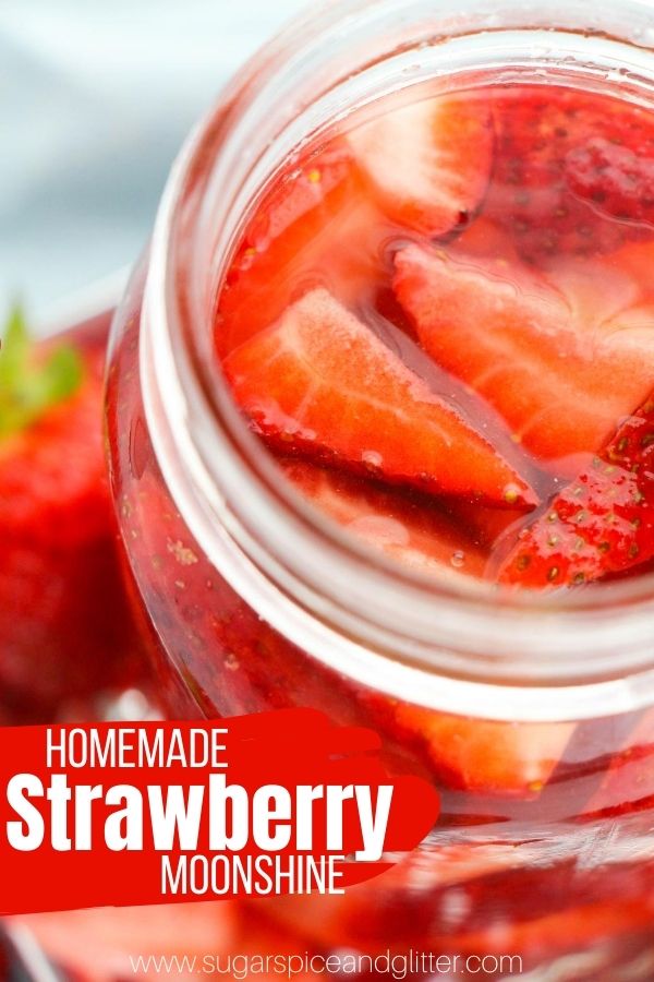 Homemade Strawberry Flavored Vodka, a delicious homemade flavored moonshine that you can make with fresh strawberries and store-bought vodka