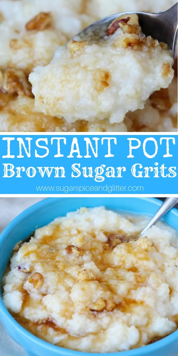 A delicious instant pot breakfast recipe for instant pot grits, a sweet grits recipe using maple syrup, nuts and brown sugar