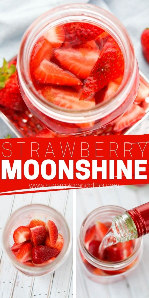 How to make strawberry moonshine, or strawberry infused vodka, perfect for using in all of your favorite strawberry cocktail recipes. A delicious summer cocktail mix with vibrant and fresh strawberry flavor