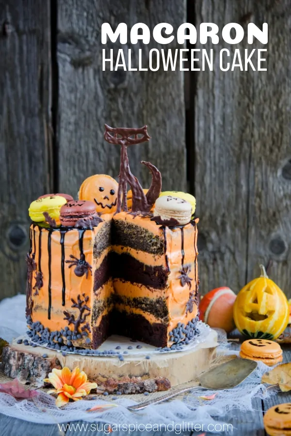 Halloween Chocolate Cake with Macarons