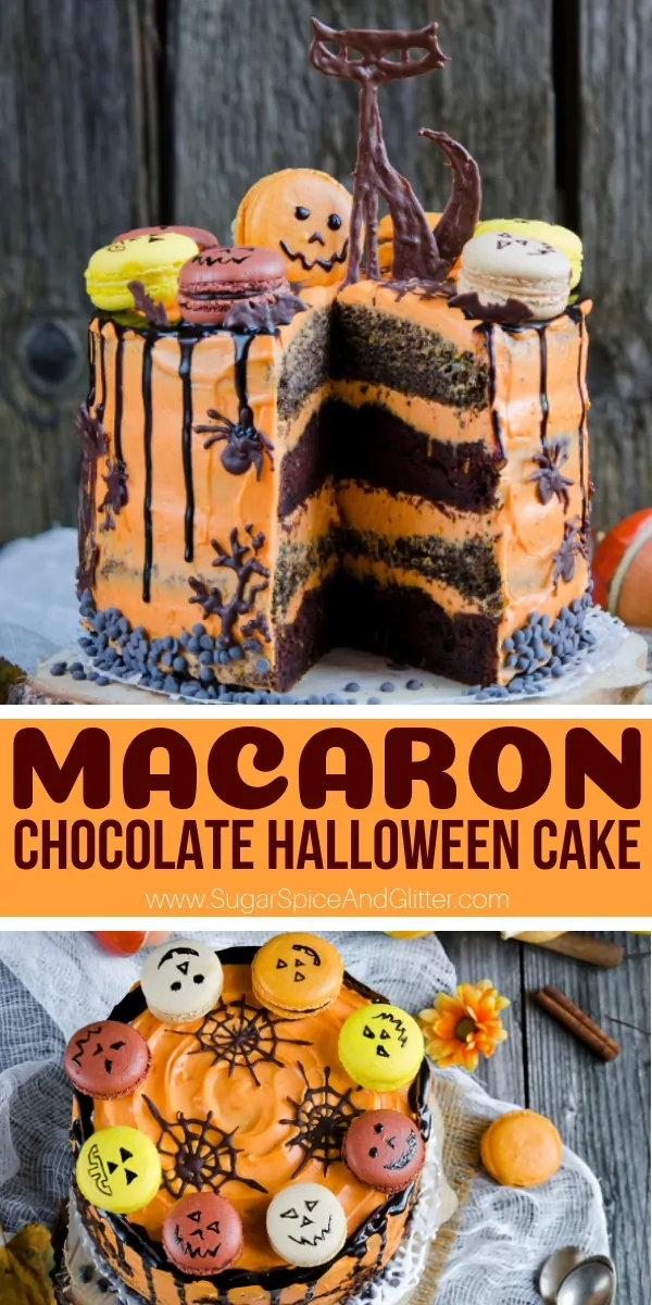 This gorgeous Halloween cake for adults is super easy and fun to make. Includes a video for the homemade macarons - or you can just use store-bought