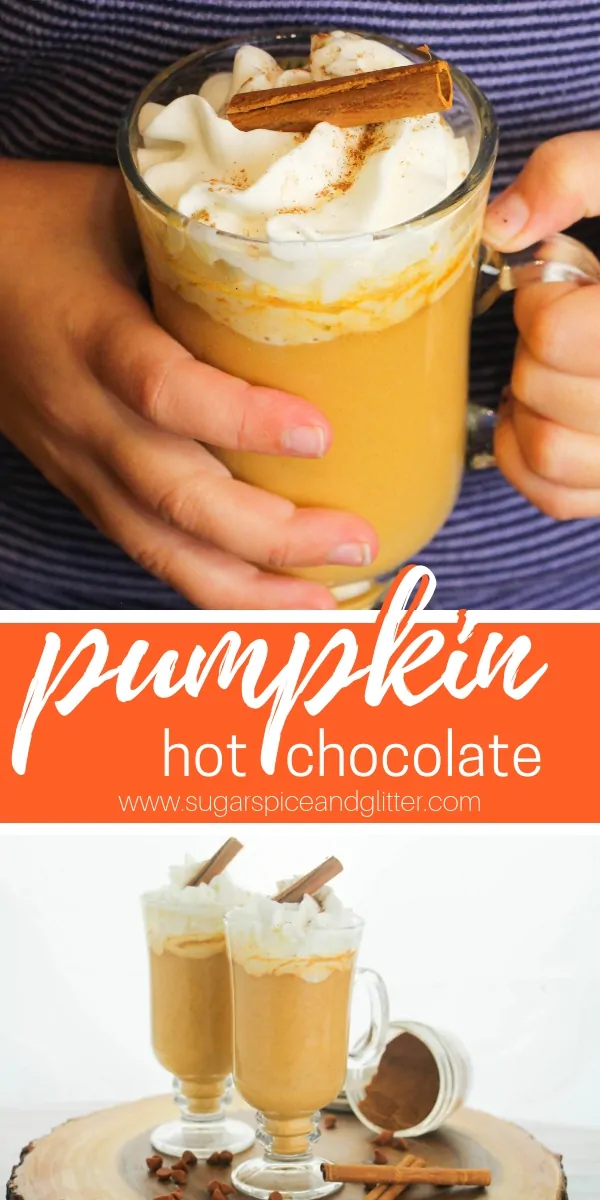 A creamy and delicious hot chocolate recipe, this Pumpkin Hot Chocolate recipe is just perfect for fall entertaining. This kid-friendly hot chocolate recipe is sophisticated enough for grown-ups, too