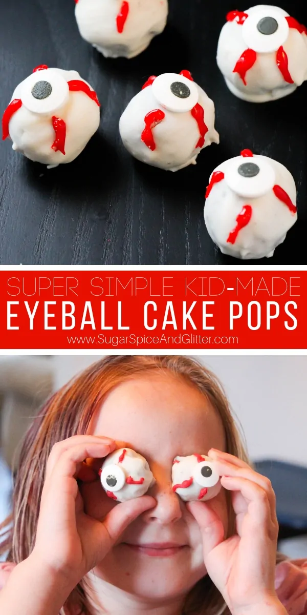 A fun Halloween cake pop recipe, these Eyeball Cake Pops are super simple to make and a spooky addition to your Halloween party!