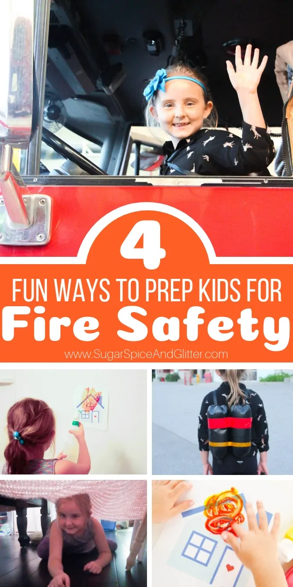 Fun Ways to Prepare Kids for Fire Safety, including fire safety sensory play, crafts, and gross motor activities to make fire safety not scary