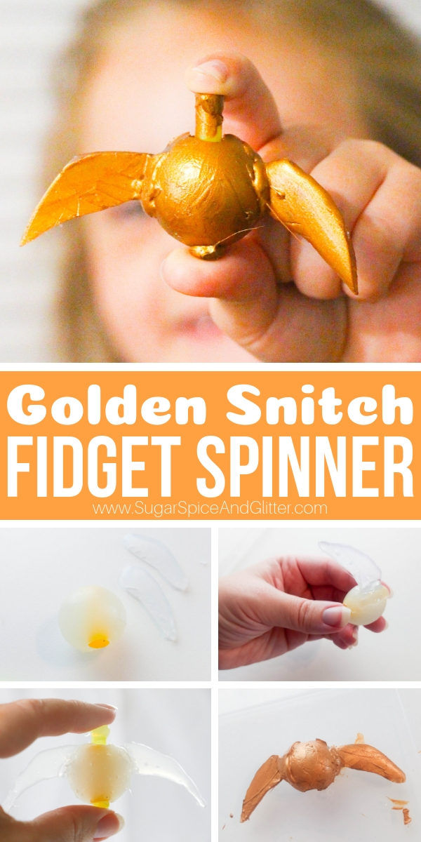 This DIY Golden Snitch Fidget Spinner is a fun homemade sensory toy that is the perfect homemade gift for a Harry Potter fan.