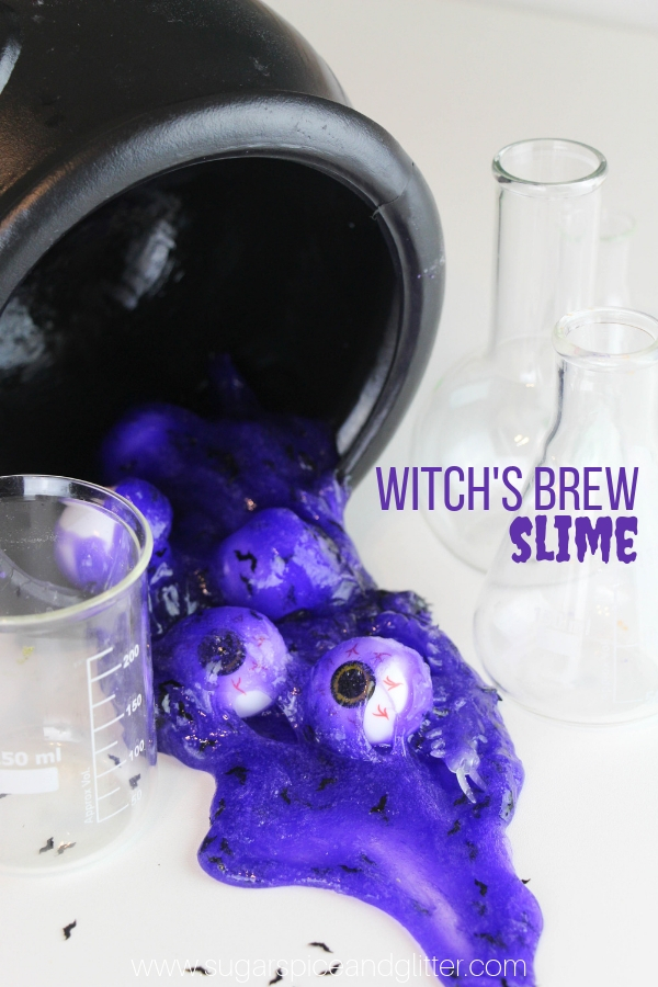 Kids will love helping stir up this magic potion slime, a fun Halloween slime that you can add spooky and fun mix-ins to. A 3-ingredient slime recipe without borax powder