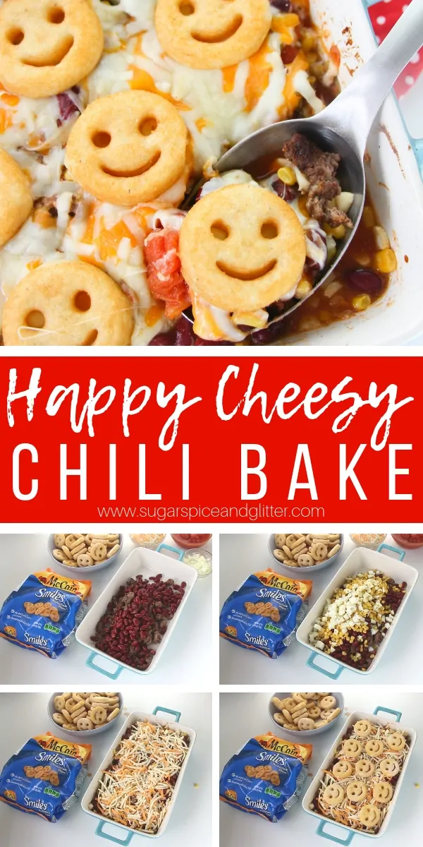 This super simple recipe for a Cheesy Chili Bake is the best chili recipe for families, packed with plenty of vegetables, lots of flavor, and topped with Smiles!