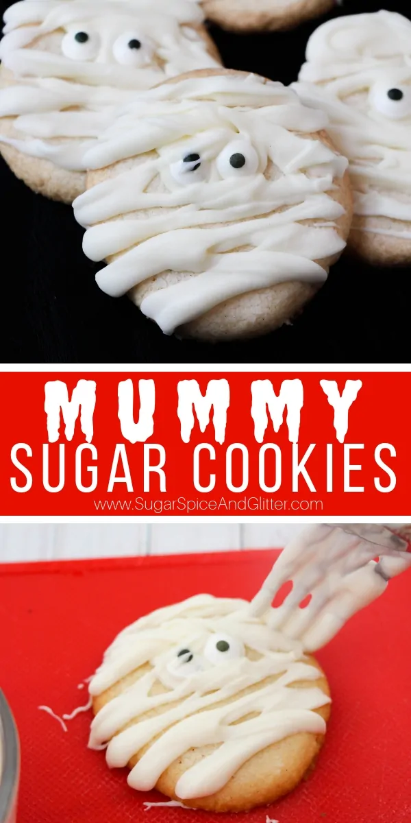 A fun Halloween cookie recipe that kids can make, these Mummy Cookies are a super simple sugar cookie perfect for Halloween!