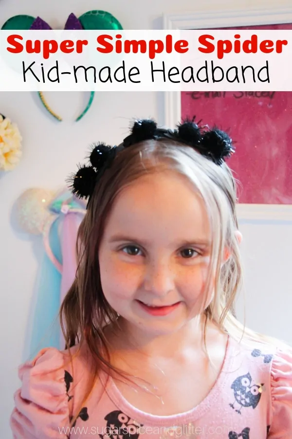 This super simple spider headband craft is a fun Halloween craft for kids and makes a great Halloween accessory if your school doesn’t allow costumes.