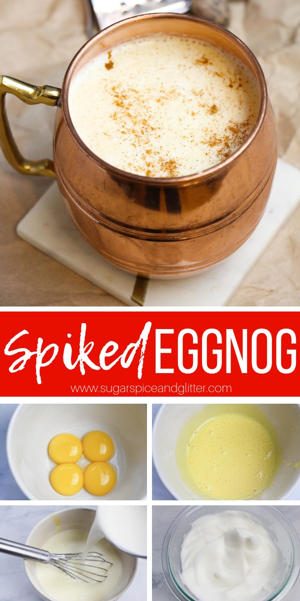 A delicious spiked eggnog recipe with lots of tips for how to customize spiked eggnog to your personal taste - from a spoonful of Nutella, to butterscotch Schnapps, and more!