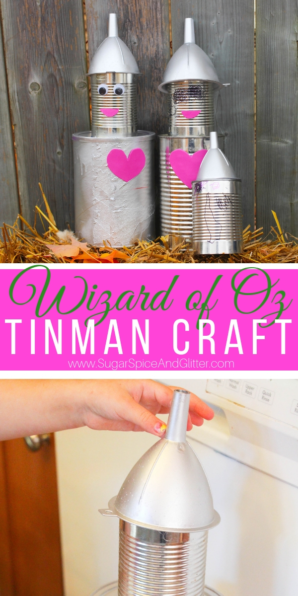 This Wizard of Oz craft for a Tin Can Tin Man craft is a simple recycled materials craft that makes a cute piece of fall decor!