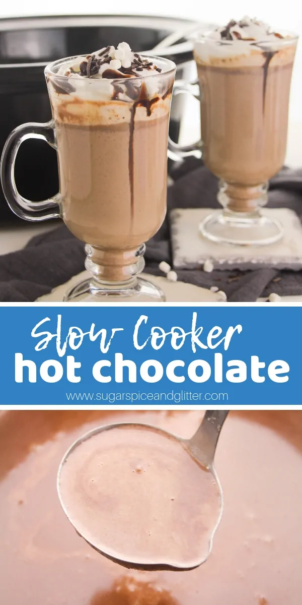 You will not believe how easy this Slow Cooker hot chocolate is to make - and it turns out so decadent and creamy thanks to three different types of chocolate