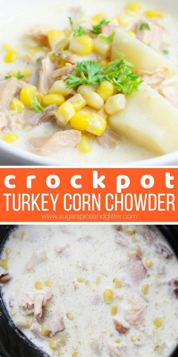 Crockpot Turkey Corn Chowder is the ultimate comfort food with some healthy swaps