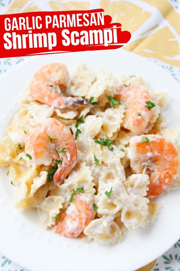 A fresh and creamy shrimp scampi pasta with plenty of garlic and parmesan. You do not need heavy cream to make this recipe- which saves you unnecessary fat and calories! A healthier take on a restaurant classic
