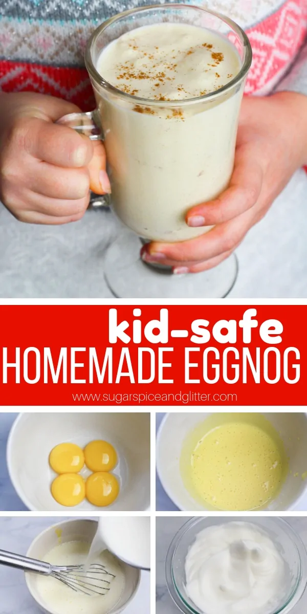 A delicious homemade eggnog that is safe for kids to drink. The perfect eggnog recipe for your Christmas party planning